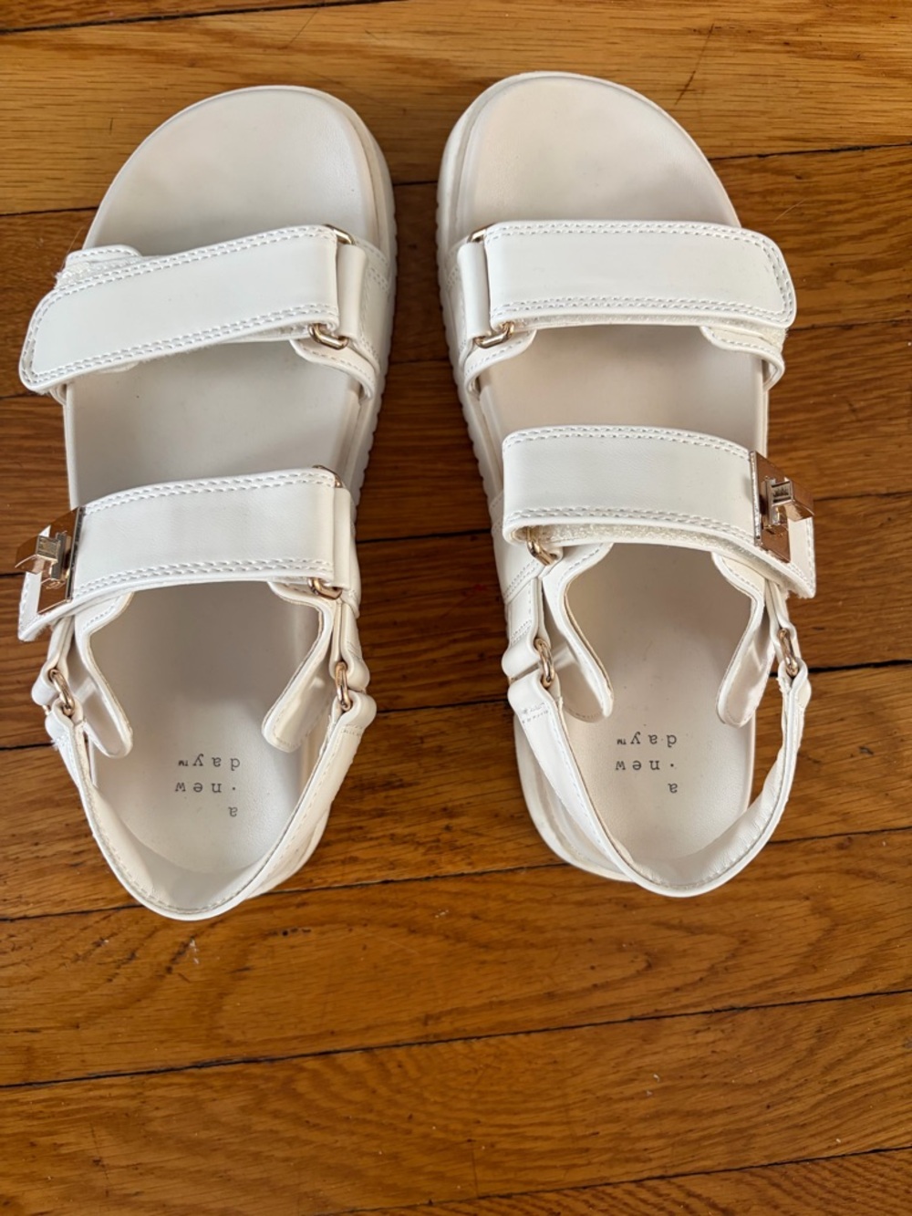 a new day White Double-Strap Sandal with Gold Accent Buckles